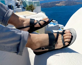 Black Leather Sandals Men, Slingback Sandals, Leather Sandals, Greek Sandals, Gladiator Sandals, Made from Genuine Leather In Greece.