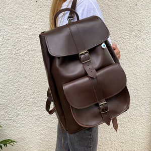 Extra Large Leather Backpack, Unisex Leather Bag, Backpack Purse, Travel Bag, Christmas Gift, Made from Real Cowleather in Greece. Deep Brown