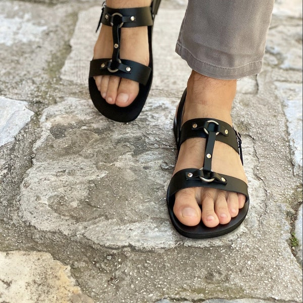 Sandales en cuir pour hommes, sandales d'été pour hommes, sandales à bride arrière, sandales grecques, cadeau pour lui, fabriquées à partir de cuir véritable en Grèce.