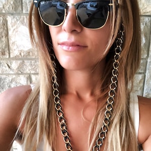 Double Glasses Chain, Sunglasses Chain Necklace, Eyeglasses Chain, Glasses Holder. Gift for Her, In Black and Gold Colors, (CHRISTI-LACES)