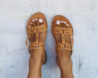 Sandales en cuir pour femme, sandales spartiates, chaussures d'été, 100 % cuir véritable.