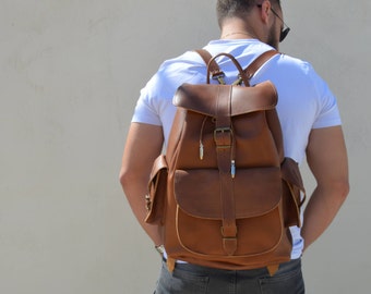 Leather Backpack Men, Leather Rucksack, Brown Backpack, Sportsbag, Gift for Him, Made in Greece from Full Grain Leather, EXTRA LARGE.