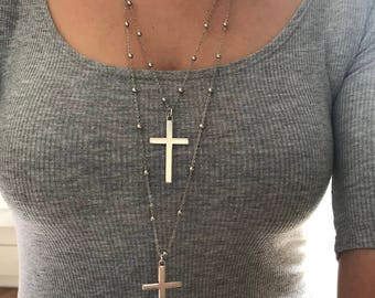 Silver Cross Necklace, Cross Pendant, Women's Cross Necklace, Long Necklace, Cross Jewelry, Gift for Her, Made in Greece.