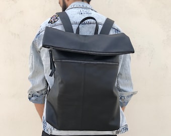 Black Leather Backpack,  Laptop Backpack, Leather Rucksack, Travel Backpack, Laptop Bag, Made from Full Grain Leather.