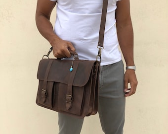 Leather Briefcase,  Brown Leather Messenger Bag, Brown Briefcase, Mens Briefcase, Brown Messenger Bag, 15 inch Laptop Bag, Made in Greece.