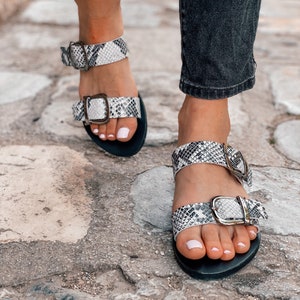Buckle Slide Sandals, Women Sandals, Summer Sandals, Leather Slip On Sandals, Summer Shoes, Gift for Her, Made in Greece.