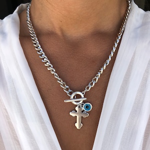 Silver Cross Necklace, Cross Pendant, Religious Necklace, Silver Necklace, Cross Jewelry,  Gift for Her, Made in Greece.