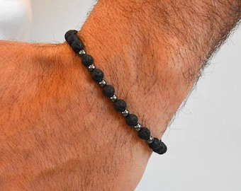 Lava Perlen Armband, Männer Armband, Lava Armband, Männer Schmuck, Schwarzes Armband, Geschenk für Männer, Made in Griechenland.