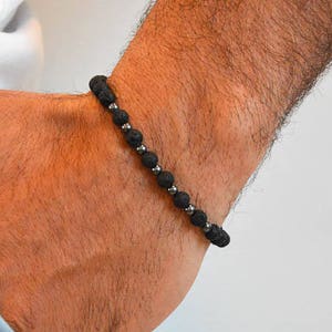 Lava Beaded Bracelet, Men Bracelet, Lava Bracelet, Men Jewelry, Black Bracelet, Gift for Men, Made in Greece.