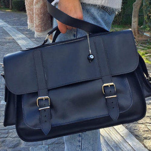 Leather Briefcase Women Black Leather Messenger Bag | Etsy