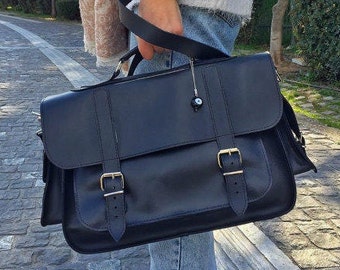 Leather Briefcase Women, Black Leather Messenger Bag, Women's Briefcase, Laptop Briefcase, Messenger Bag, 15'' Laptop Bag, Made in Greece.