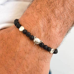 Mens Bracelet, Black Beaded Bracelet, Fox Bracelet, Men&#39;s Jewelry, Gift for Him, Made in Greece.