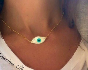 Greek Evil Eye Necklace, Protection Necklace, Gold Evil Eye Necklace, Evil Eye Jewelry, Made from Sterling Silver 925 in Greece.