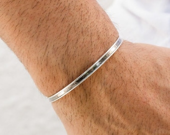 Adjustable Thin Bangle Bracelet, Mens Bangle, Silver Bracelet, Cuff Bracelet, Silver Cuff, Gift for Him, Made in Greece.