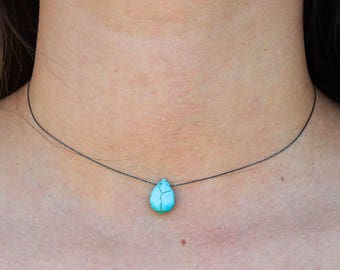 Turquoise Stone Necklace Dainty, Dainty Necklace, Turquoise Pendant, Made from Sterling Silver 925 in Greece.