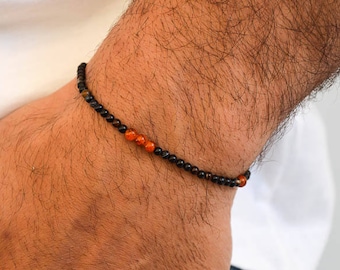 Black Bracelet, Beaded Bracelet Men, Minimalist Bracelet, Beads Bracelet, Elastic Cord, Mens Jewelry