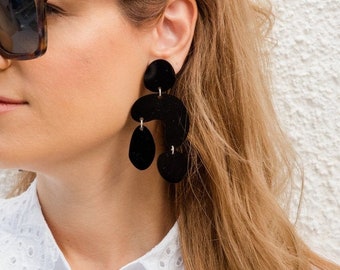 Αsymmetric Earrings, Clip On Earrings, Long Earrings, Black Earrings, Non Pierced Ears, Gift for Her, Made in Greece by Christina Christi