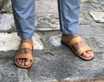 Sandales pour hommes, sandales en cuir, sandales à glissières, sandales pour hommes, sandales grecques, cadeau pour lui, fabriqués à partir de cuir véritable en Grèce.