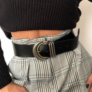 Wide Leather Belt Women, Black Belt, Large Buckle, Gift for Her, Made from Real Genuine Leather, Made In Greece Silver Moon 画像 2