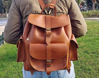 Brown Leather Bag, Leather Backpack, Women Backpack Purse, Rucksack, Travel Bag, Made in Greece.