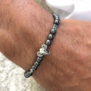 Olifantarmband, herenarmband, herensieraden, hematietkralenarmband, grijze armband, cadeau voor hem, gemaakt door Christina Christi Jewels.