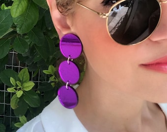 Clip Earrings, Long Hoop Earrings, Clip On Earrings, Modern Earrings, Minimal Earrings, Purple Earrings, Circle Earrings, Gift for Her.