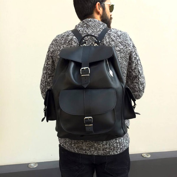 Leather Backpack Men, Leather Rucksack, Black Leather Backpack, Working Bag, Made in Greece from Full Grain Leather, EXTRA LARGE.