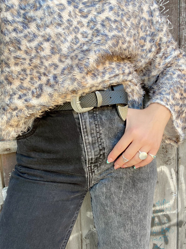 Black Belt Silver Buckle Real Genuine Leather Belt Made in Greece. Gift for Her Women Belt Buckle Belt
