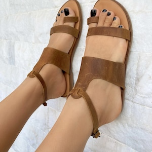 Slingback Leather Sandals, Waxed Brown Sandals, Gladiator Sandals, Handmade Greek Summer Shoes image 8