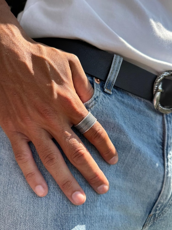 Handmade Mens Rings, Statement Ring, Adjustable Boho Ring Men, Silver Band Man, by Christina Christi.