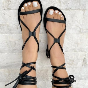 Lace Up Sandals, Leather Sandals, Gladiator Sandals, High Knee Ankle Wrap Sandals, Spartan Sandals, By Christina Christi. image 3