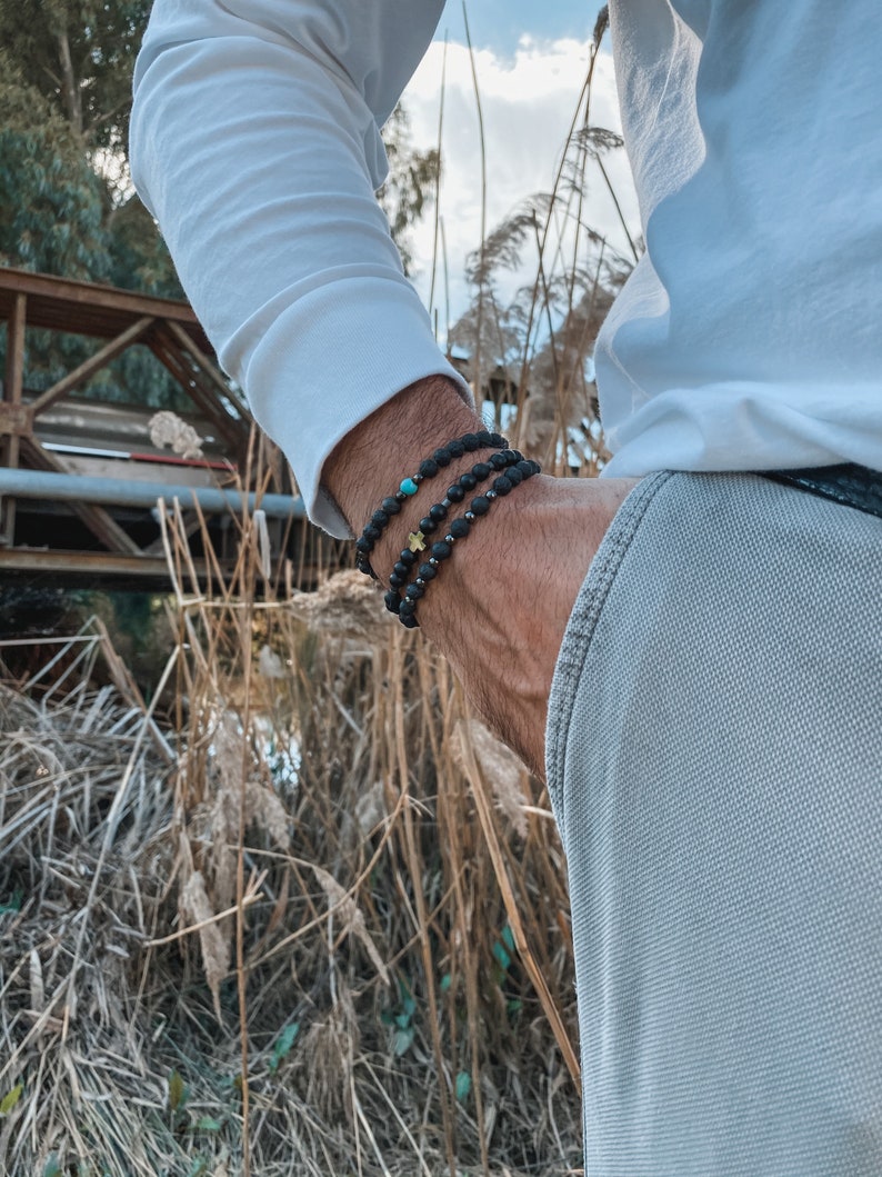 Men's Bracelet, Black Beads Bracelet, Men's Jewelry, Made in Greece, by Christina Christi Jewels. image 4