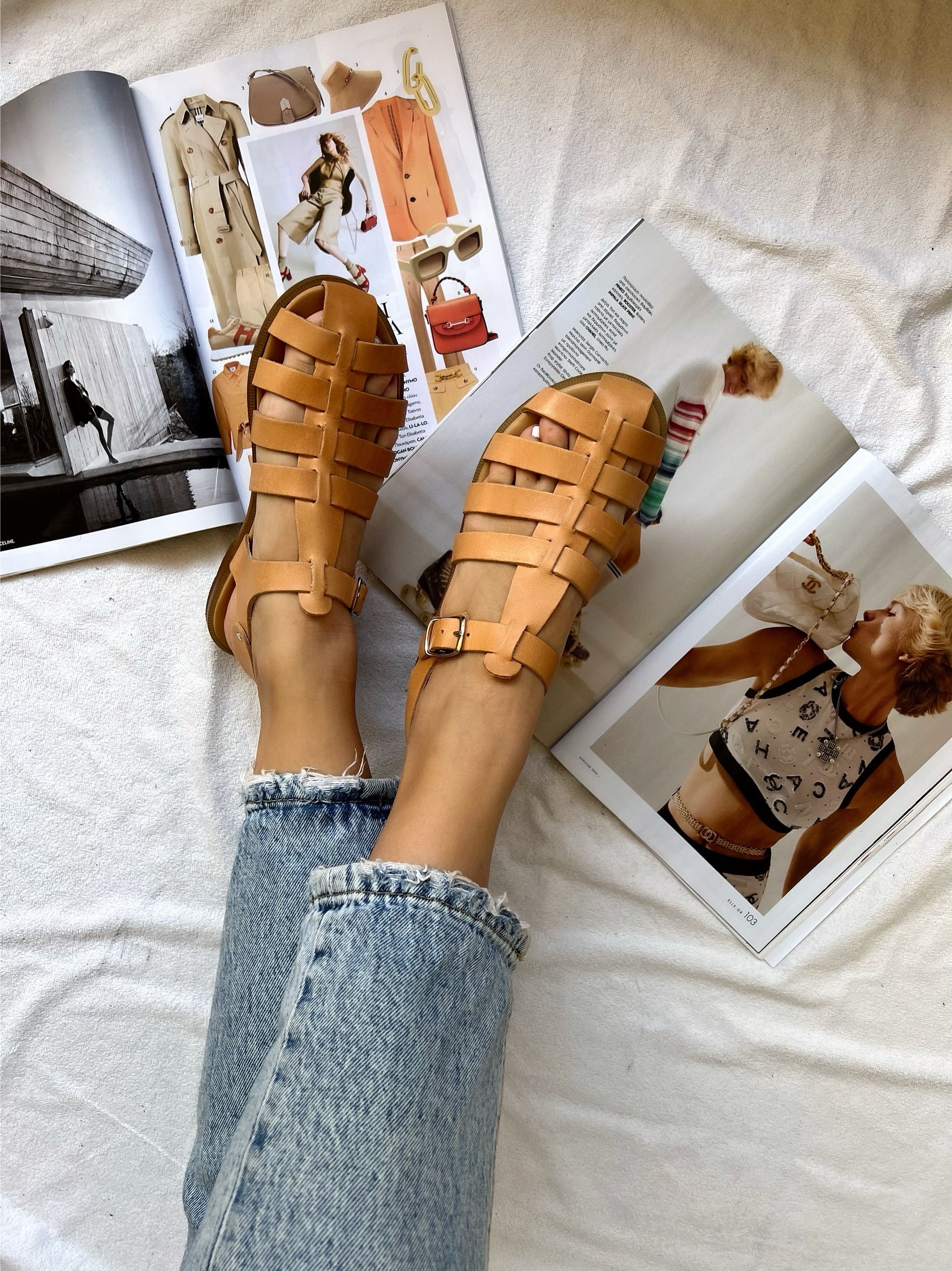 Gladiator Sandals Women Leather Sandals Greek Sandals Brown 