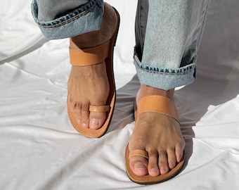 Mens Sandals, Leather Toe Ring Sandals, Summer Sandals, Greek Flats, Men Summer Shoes, Gift for him.