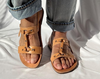 Mens Sandals, Greek Sandals Men, Leather Slingback Sandals, Mens Shoes Summer, Handmade in Greece, Gift for him.