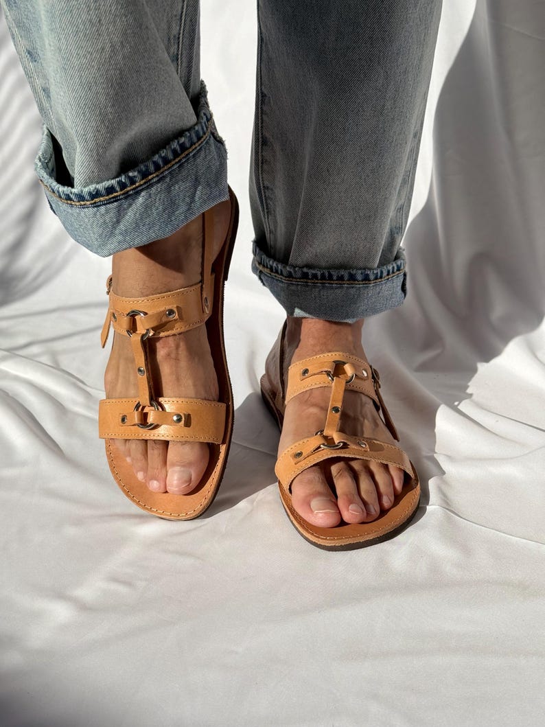 Sandalias para hombre, sandalias griegas para hombre, sandalias de cuero con tira trasera, zapatos de verano para hombre, hechos a mano en Grecia, regalo para él. Marrón