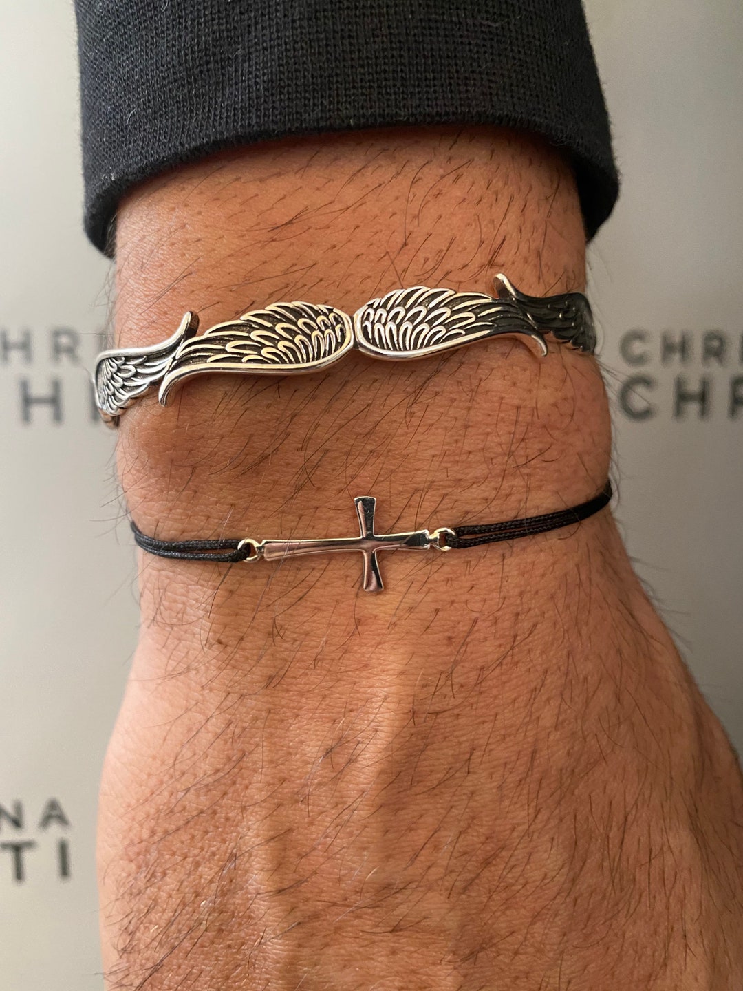 Silver Bracelet Men, Cross Bracelet, Silver Bangle Bracelet, Cuff