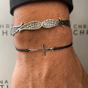 Silver Bracelet Men, Cross Bracelet, Silver Bangle Bracelet, Cuff Bracelet, Cross Jewelry, Gift for Him, Made from Sterling Silver 925.