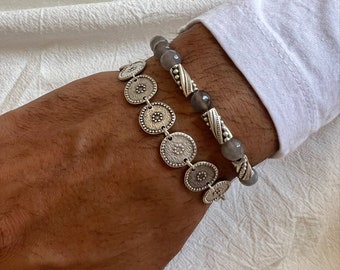 Bracelet Men, Silver Beaded Bracelets, Mens Bracelet, Made in Greece