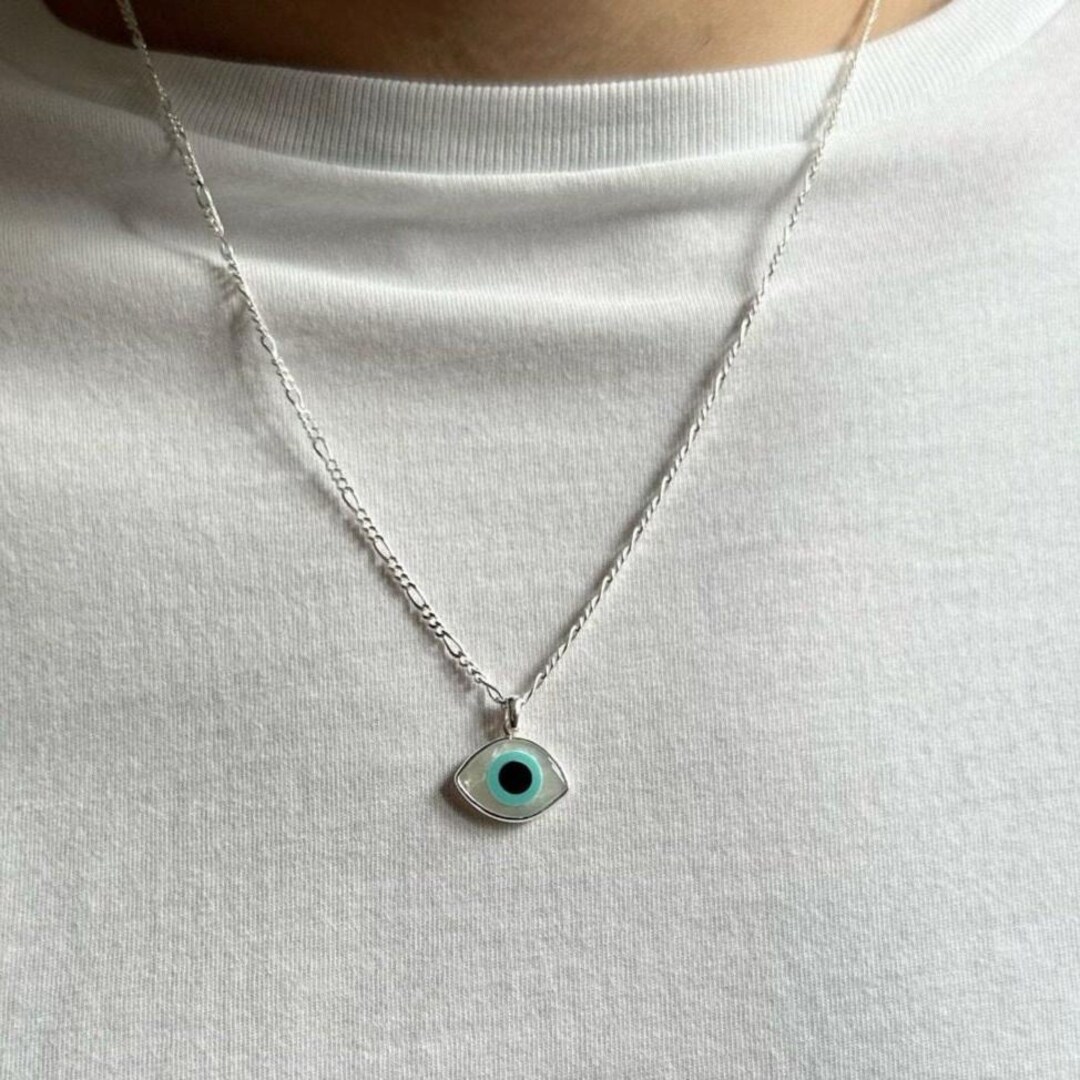 MENDEL Mens Stainless Steel Buddhist Amulet Pendant – Fire Red Evil Eye – 25" Chain