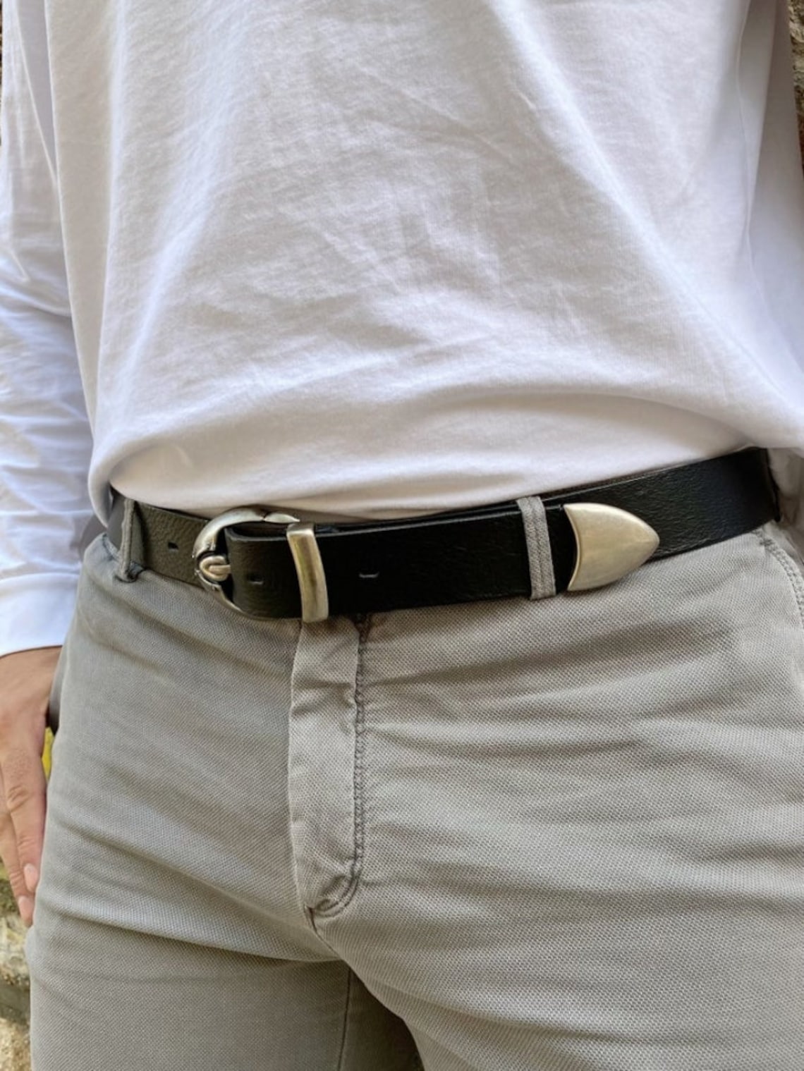 Men Leather Belt Silver Buckle Belt Black Leather Belt Etsy