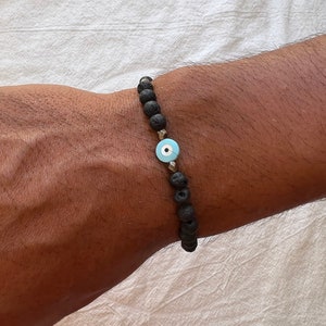 Blue Evil Eye Beaded Bracelet, Men Bracelet, Protection Bracelet, Black Bracelet, Evil Eye Jewelry, Gift for Him, Made in Greece
