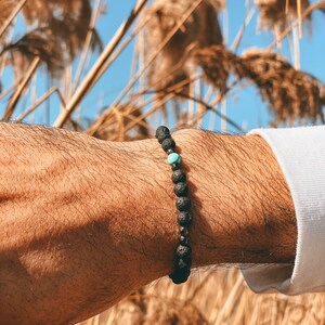 Men's Bracelet, Black Beads Bracelet, Men's Jewelry, Made in Greece, by Christina Christi Jewels. Black & Turquoise