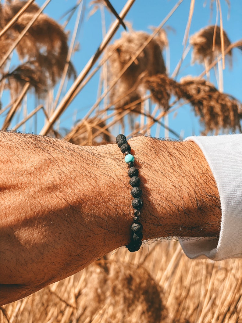 Men's Bracelet, Black Beads Bracelet, Men's Jewelry, Made in Greece, by Christina Christi Jewels. Black & Turquoise