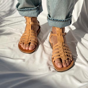 Sandalias gladiadoras para hombre, sandalias para hombre, sandalias marrones para hombre, zapatos griegos de verano, regalo para él. imagen 4