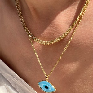 24k Gold Evil Eye Necklace, Gold Chain Necklace, Evil Eye Pendant, Evil ...