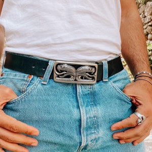 Black Leather Belt Men, Silver Buckle Belt Men, Handmade Belt, Men Belt, Gift for Her, Made from Real Genuine Leather in Greece.