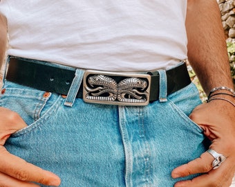 Mens Belt, Black Leather Belt Men, Handmade Belt Men, Snake Buckle, made in Greece, Gift for him.