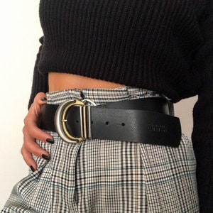 Wide Leather Belt Women, Black Belt, Large Buckle, Gift for Her, Made from Real Genuine Leather, Made In Greece Silver Moon 画像 5