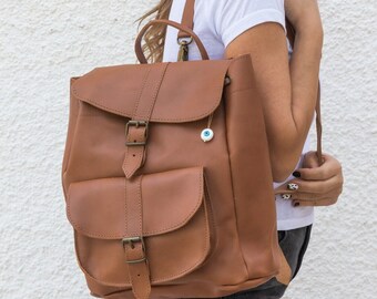 Brown Leather Backpack, Women Backpack, Leather Rucksack, Small Backpack, Laptop Backpack, Gift for Her, Made from Full Grain Leather -LARGE